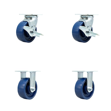 Service Caster 5 Inch Solid Polyurethane Caster Set with Ball Bearings 2 Brakes 2 Rigid SCC SCC-30CS520-SPUB-TLB-2-R520-2